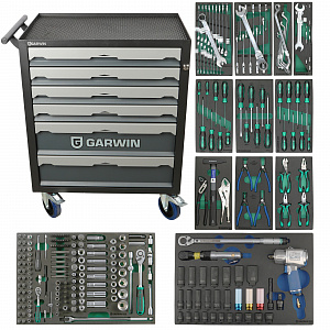 GARWIN PRO S01006-263 Тележка инструментальная 6 полок с комплектом инструмента, 263 пр., серая