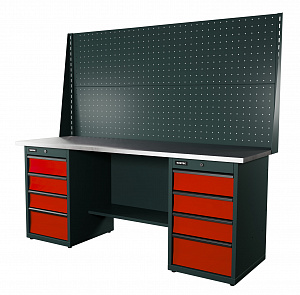 RUNTEC RTI20Z-TI4-TI4-P20-P20-3020 Верстак серии Industrial, 2000 мм, оцинк, тумба с 4-мя ящиками + тумба с 4-мя ящиками, экран 1000, красный RAL 3020