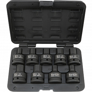 GARWIN INDUSTRIAL 626605-SET9 Набор ударных головок бит 3/4"; для внутр. шестигранника HEX 14-24 мм; SPLINE с отверстием M16H, M18H; L=60 мм; 9 пр