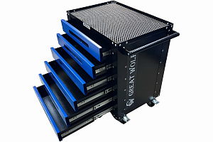 Инструментальная тележка Great Wolf 6 ящиков, колеса с тормозом, синяя GWT-B6