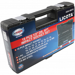 Licota ASA-40018 Набор ударных головок 1/2" 19 пр., 10-32 мм в кейсе
