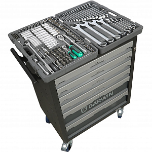 GARWIN PRO S01006-169 Тележка инструментальная 6 полок с комплектом инструмента, 169 пр., серая