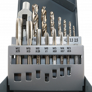 GARWIN INDUSTRIAL GM-TMS15 Набор метчиков М3 - 12, HSS, DIN352, 15 предметов