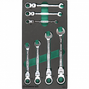 GARWIN PRO 646165 Набор ключей комбинированных трещоточных с шарниром 7 пр. в ложементе EVA