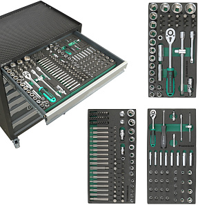 GARWIN PRO S01007-336 Тележка инструментальная 7 полок с комплектом инструмента, 336 пр., серая