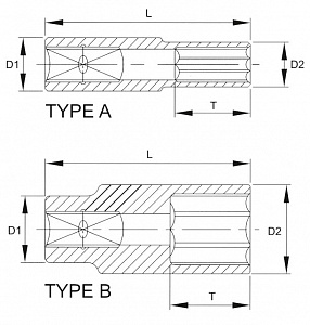 Licota N3011L Головка, 3/8", 11 мм, торцевая, 6-гранная, глубокая