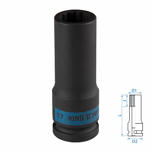 Головка торцевая ударная глубокая двенадцатигранная 1/2", 17 мм KING TONY 443017M