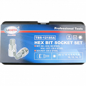 Licota TBS-12185A Набор головок 1/2" с шестигранными вставками 4-17 мм 9пр.