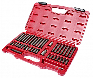 Набор бит 1/2" 3/8" HEX, TORX, SPLINE 6-ти гранных 2 держателя 42 предмета в кейсе JTC