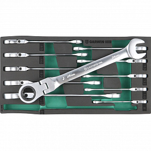 GARWIN PRO 646175 Набор ключей комбинированных трещоточных с шарниром 8-24 мм, 11 пр. в ложементе EVA