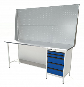 RUNTEC RTS20Z-TS5-NS-P20-P20-5005(7035) Верстак серии Standart, 2000 мм, оцинк, тумба с 5-ю ящиками, экран 1000, синий (светло-серый) RAL 5005 (7035)