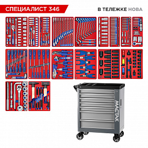Набор инструментов 346 предметов, "СПЕЦИАЛИСТ 346", в серой тележке МАСТАК 50-07346G