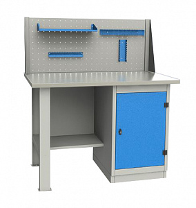 GARWIN INDUSTRIAL 004025-1 Верстак однотумбовый, тумба с дверцей с оцинкованной столешницей 1200 мм (синий RAL5005)
