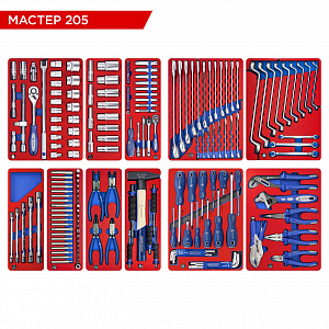 Набор инструментов 205 предметов, "МАСТЕР 205", для тележки, 11 ложементов МАСТАК 5-00205