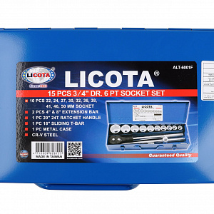 Licota ALT-6001F Набор торцевых головок 3/4", 6-ти гранных, 15 пр., 22-50 мм
