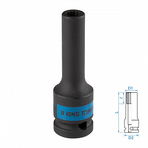 Головка торцевая ударная глубокая двенадцатигранная 1/2", 8 мм KING TONY 443008M