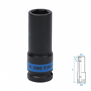 Головка торцевая ударная глубокая шестигранная 1/2", 18 мм KING TONY 443518M