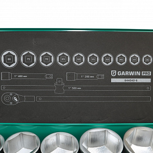 GARWIN PRO 644040-6 Набор торцевых головок 1", 6 гр., 14 пр., 36-80 мм