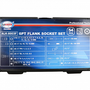 Licota ALK-8003F Набор торцевых головок 1/4" 6-ти гранных 54 пр., 4-14 мм