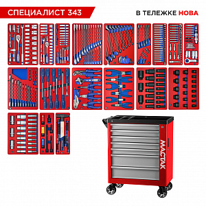 Набор инструментов 343 предмета, "СПЕЦИАЛИСТ 343", в красной тележке МАСТАК 50-07343R