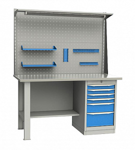 GARWIN INDUSTRIAL 004040-4 Верстак однотумбовый, тумба с 6 ящиками с оцинкованной столешницей 1500 мм (синий RAL5005)