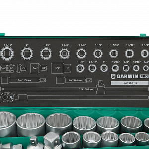 GARWIN PRO 643560-12 Набор торцевых головок дюймовых 3/4" 12 гр., 3/4"- 2", 23 пр.