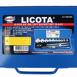 Licota ALT-6001WS Набор торцевых головок 3/4", 12-ти гранных, 15 пр., 7/8"-2"