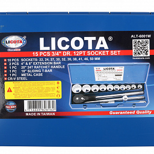 Licota ALT-6001W Набор торцевых головок 3/4", 12-ти гранных, 15 пр., 22-50 мм