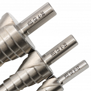 GARWIN INDUSTRIAL 102580-4-12*4-30 Набор ступенчатых сверл 4-12, 4-20, 4-30 мм, HSS-Co5, со спиральной канавкой