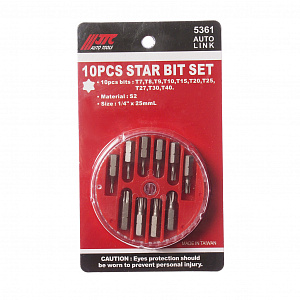 Набор бит 1/4" TORX Т7-Т40 10 предметов в боксе JTC