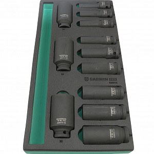 GARWIN PRO 620012 Набор ударных головок глубоких 1/2" 10 - 32 мм 12 пр в ложементе EVA