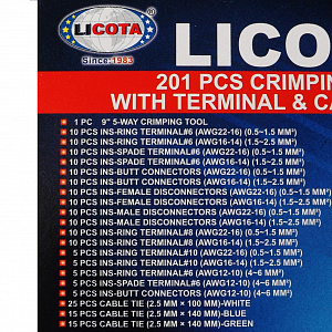 Licota TCP-10026 Набор для обжима с клещами и клеммами 201 предмет