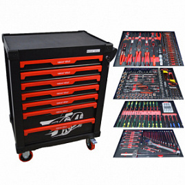 Инструментальная тележка с инструментом GW-7ST1 Black (Great Wolf, 249поз), 7 ящиков, увеличенные колеса с тормозом, ЦЗ, усиленная-5334602