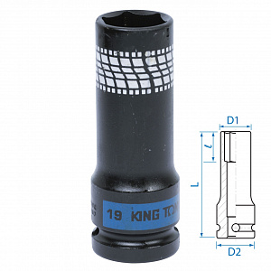 Головка торцевая ударная глубокая 1/2", 19 мм, тонкостенная KING TONY 441519M
