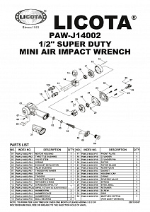 Licota PAW-J14002 Гайковерт пневматический ударный 1/2" 949 Нм (97 кГм), ультракомпактный