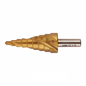 GARWIN INDUSTRIAL 102570-4-20-9 Сверло ступенчатое 4,0-20,0 мм, 9 ступеней, HSS, TiN, со спиральной канавкой