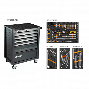 RUNTEC RT-HT145STD-6G Тележка инструментальная 6 полочная Standart серая с комплектом инструмента, 145 предметов