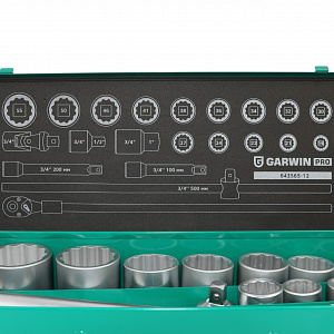 GARWIN PRO 643565-12 Набор торцевых головок 3/4" 12 гр., 19-55 мм, 21 пр.