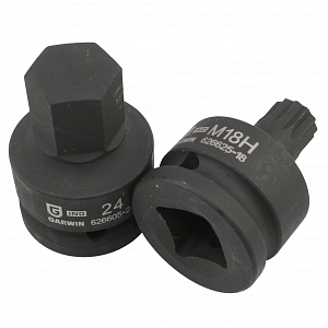 GARWIN INDUSTRIAL 626605-SET9 Набор ударных головок бит 3/4"; для внутр. шестигранника HEX 14-24 мм; SPLINE с отверстием M16H, M18H; L=60 мм; 9 пр