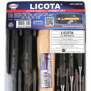 Licota ACK-384103 Набор ударно-режущего инструмента с молотком 500 г, 12 пр., в ложементе