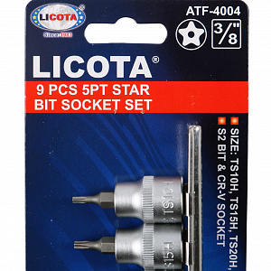 Licota ATF-4004(ATA-0360) Набор 5-ти конечных звезд на головках 3/8" 9 пр.