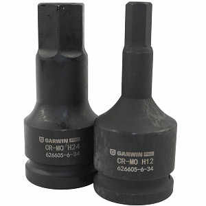 GARWIN PRO 626605-6-34 Набор ударных шестигранников 3/4" HEX 6 пр. 12-24 мм, 100 мм