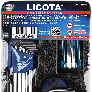 Licota ACK-384008 Набор шестигранных и Torx ключей 4 комплекта в ложементе