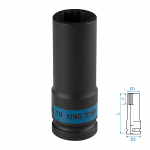 Головка торцевая ударная глубокая двенадцатигранная 1/2", 19 мм KING TONY 443019M