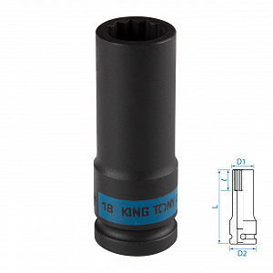 Головка торцевая ударная глубокая двенадцатигранная 1/2", 18 мм KING TONY 443018M