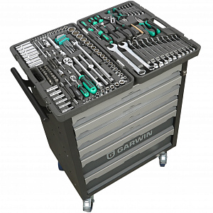GARWIN PRO S01006-143 Тележка инструментальная 6 полок с комплектом инструмента, 143 пр., серая