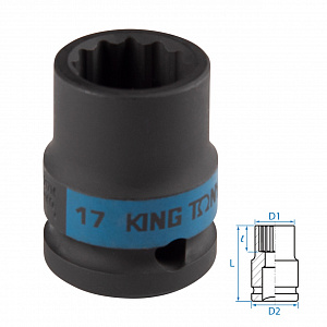 Головка торцевая ударная двенадцатигранная 1/2", 17 мм KING TONY 453017M