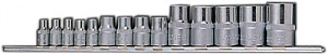 Licota TBS-22003 Набор торцевых головок 3/8" 12-ти гранных, 10 пр. на линейке, 8-22 мм