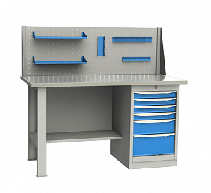 GARWIN INDUSTRIAL 004040-4 Верстак однотумбовый, тумба с 6 ящиками с оцинкованной столешницей 1500 мм (синий RAL5005)