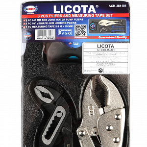Licota ACK-384101 Набор: переставные клещи, ручные тиски струбцина, рулетка, 3 пр., в ложементе